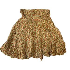 Twentyone Women Skirt L Yellow Floral Bohemian Ruffle Elastic Waist Above Knee